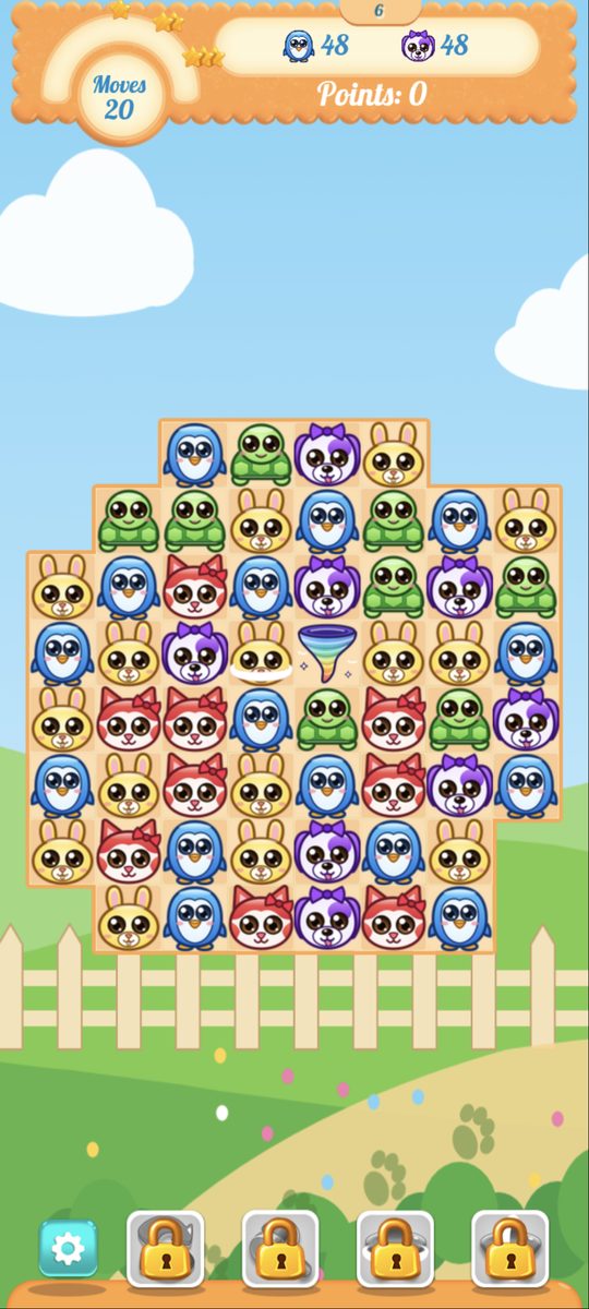 Pets Rain gameplay: matching pets on the board